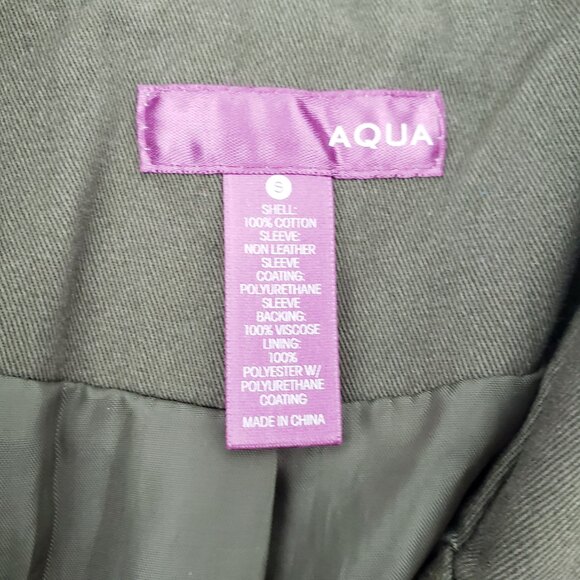 Aqua Bloomingdales Moto Jacket Size S Black Faux Leather Sleeves Army Green - Picture 4 of 8